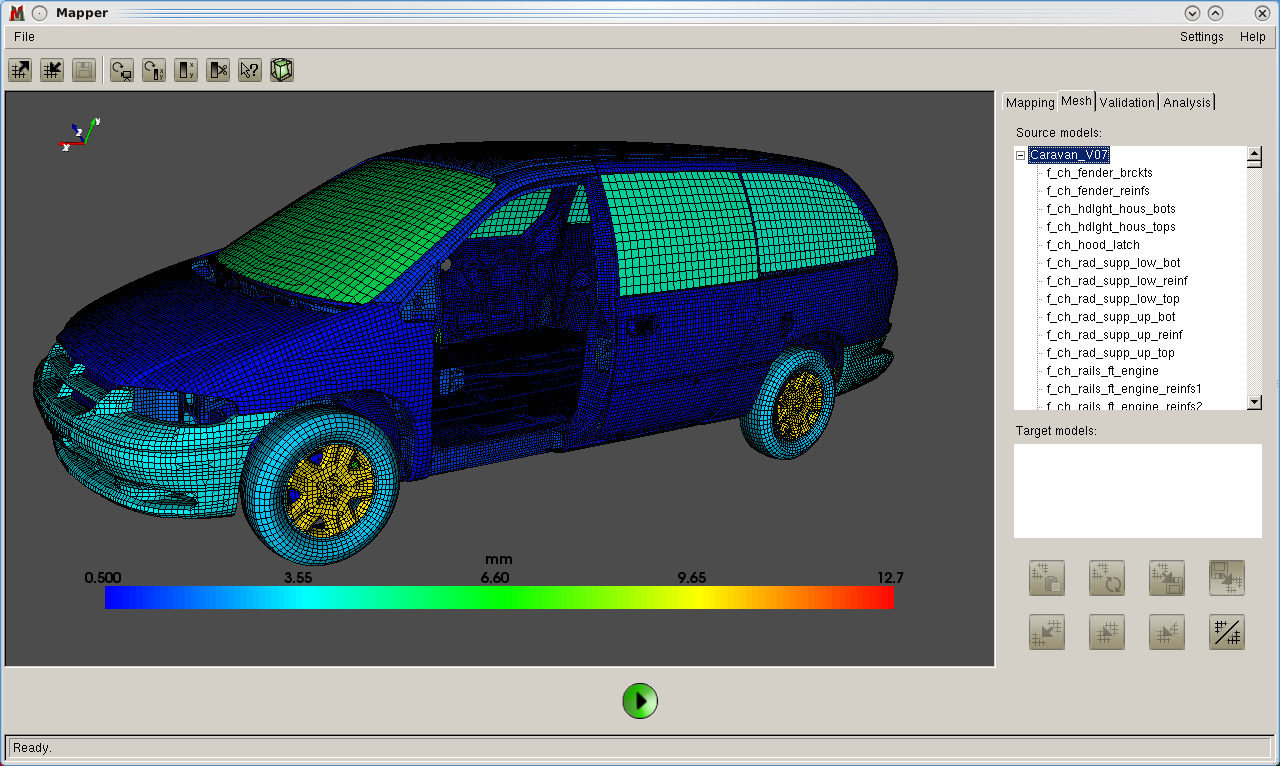 Graphical user interface of MpCCI Mapper "This model has been developed by The National Crash Analysis Center (NCAC) of The George Washington University under a contract with the FHWA and NHTSA of the US DOT"